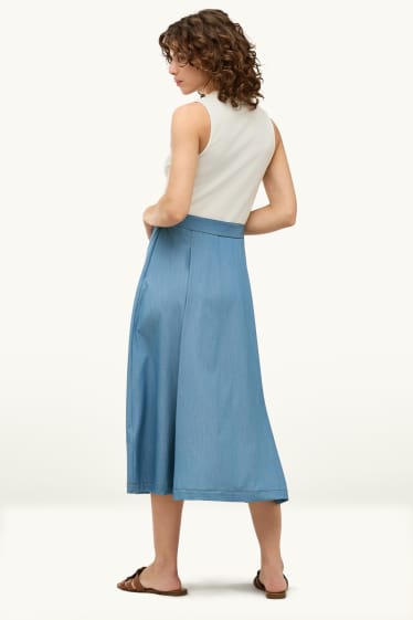 Damen - Fit & Flare Kleid mit Gürtel - weiß / blau