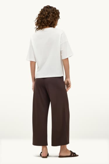 Femmes - Pantalon en toile court - high waist - wide leg - marron