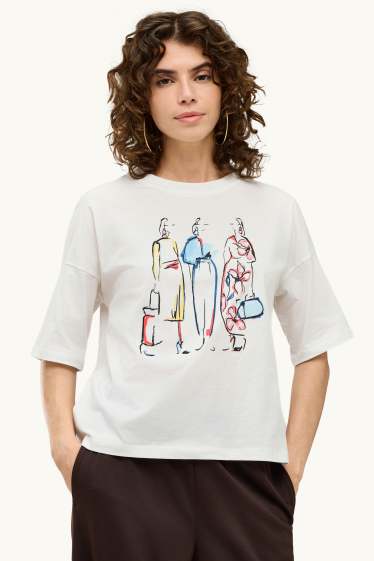 Femmes - T-shirt - relaxed fit - blanc