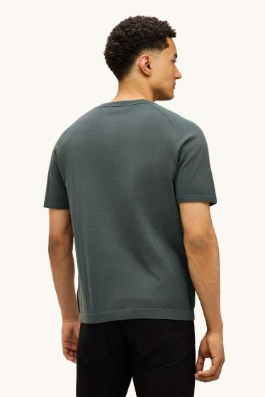 Herren - Strickpullover - kurzarm - strukturiert - dunkelgrün