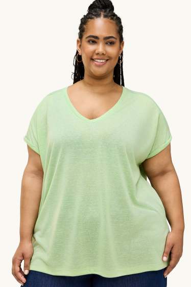 Dames - T-shirt met V-hals - relaxed fit - lichtgroen