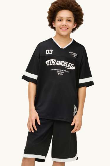 Kinder Jungen - Los Angeles - Set - Kurzarmshirt und Shorts - 2 teilig - schwarz