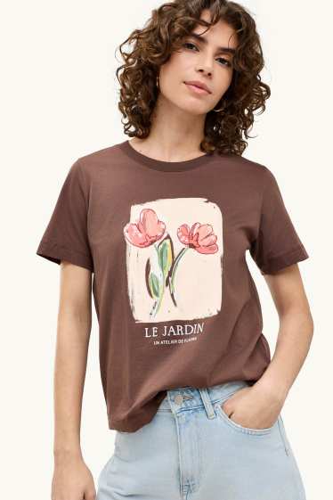 Donna - T-shirt - regular fit - effetto brillante - marrone