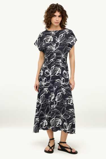 Femmes - Robe fit & flare - à fleurs - finition texturée - noir