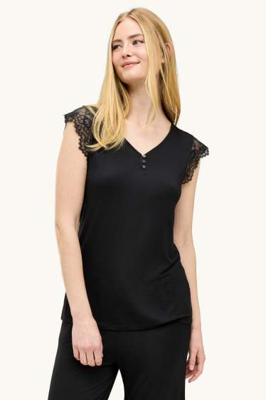 Dames - Pyjama van viscose - zwart