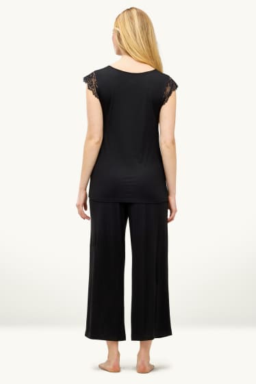 Dames - Pyjama van viscose - zwart