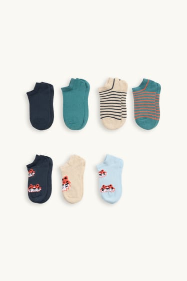 Kinderen: jongens - Set van 7 paar - tijger - sneakersokken met motief - donkerblauw