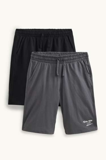 Copii - Băieți - Multipack 2 perechi - pantaloni scurți trening - negru / gri