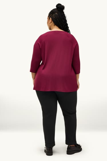 Femmes - Pantalon en toile - mid waist - tapered fit - noir