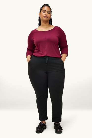 Femmes - Pantalon en toile - mid waist - tapered fit - noir