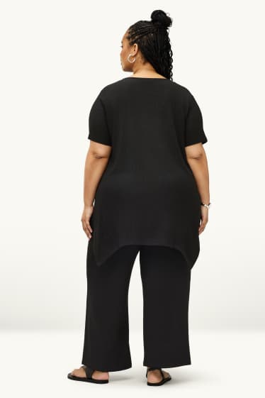 Mujer - Pantalón de jersey - mid waist - wide leg - con textura - negro