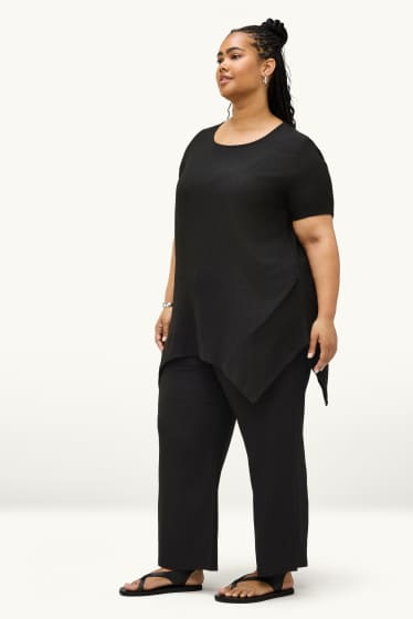 Mujer - Pantalón de jersey - mid waist - wide leg - con textura - negro