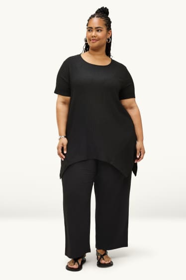 Mujer - Pantalón de jersey - mid waist - wide leg - con textura - negro