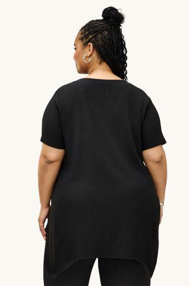 Femmes - T-shirt - texturé - noir
