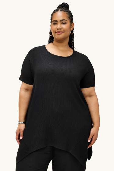 Femmes - T-shirt - texturé - noir