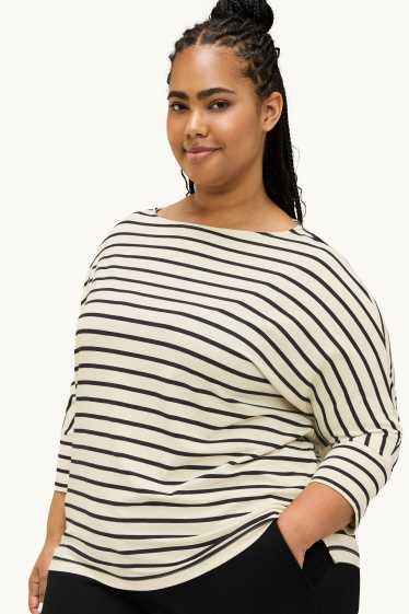 Femmes - Haut à manches longues - regular fit - rayures - blanc / noir