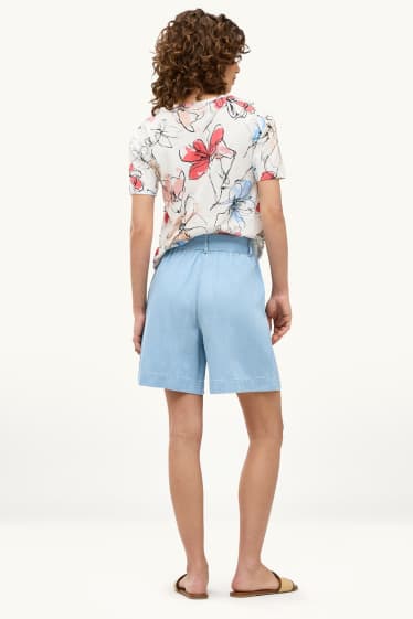 Dames - Denim short met ceintuur - high waist - jeanslichtblauw