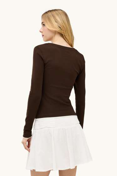 Damen - Langarmshirt - Slim Fit - 2-in-1-Look - braun