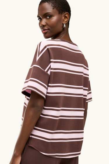 Femmes - T-shirt - oversize - à rayures - marron / rose