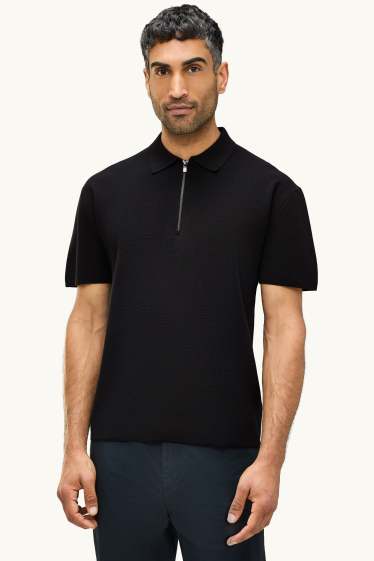 Herren - Strick-Poloshirt - Regular Fit - schwarz