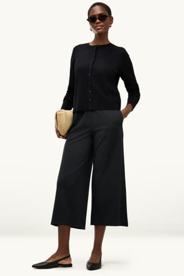 Damen - Crop Stoffhose - High Waist - Wide Leg - schwarz