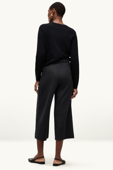 Damen - Crop Stoffhose - High Waist - Wide Leg - schwarz