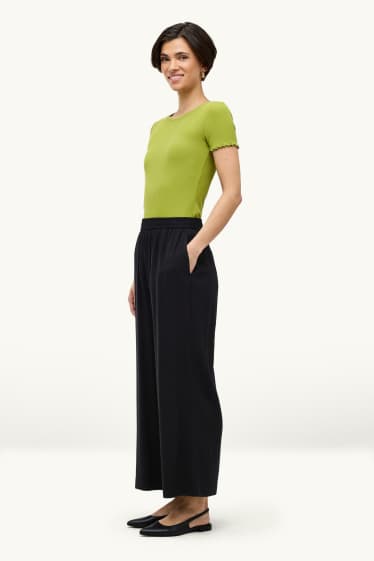 Damen - Crop Stoffhose - High Waist - Wide Leg - schwarz