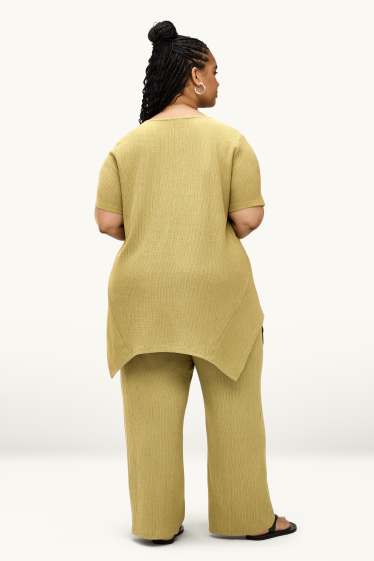 Donna - Pantaloni in jersey - vita media - gamba ampia - tessuto tramato - verde chiaro