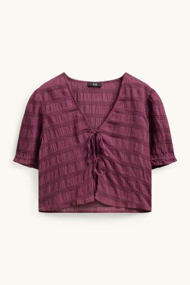 Damen - Crop Bluse - gesmokt - lila