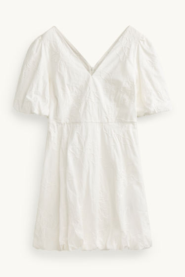 Damen - Kleid mit V-Ausschnitt - geblümt - weiß