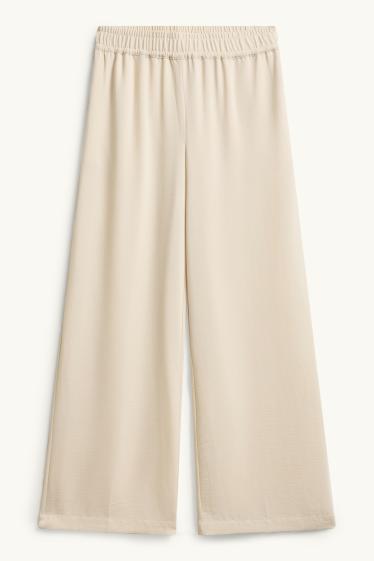 Damen - Stoffhose - Mid Waist - Palazzo - weiß