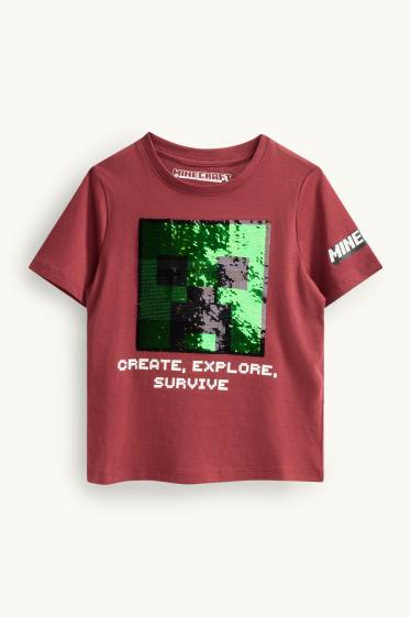 Kinder Jungen - Minecraft - Kurzarmshirt - Glanz-Effekt - rot