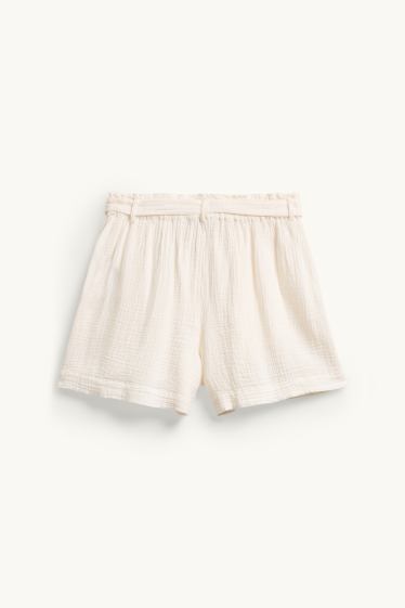 Femei - Pantaloni scurți de muselină - talie înaltă - alb-crem