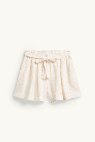 Femei - Pantaloni scurți de muselină - talie înaltă - alb-crem