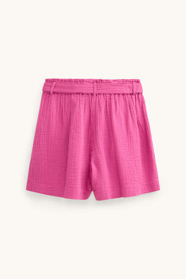 Damen - Musselin-Shorts - High Waist - pink