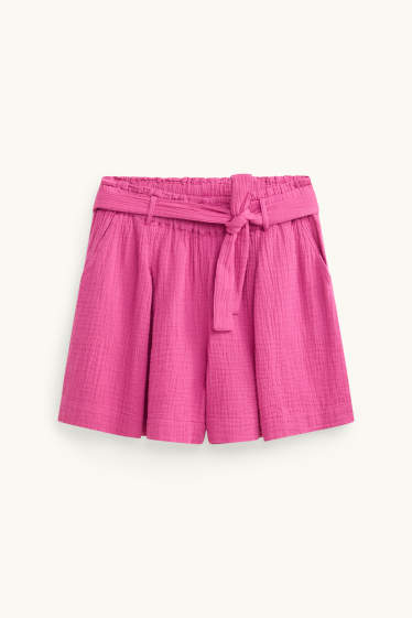 Damen - Musselin-Shorts - High Waist - pink