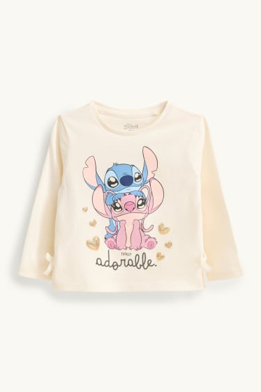 Enfants filles - Lilo & Stitch - haut à manches longues - effet brillant - crème