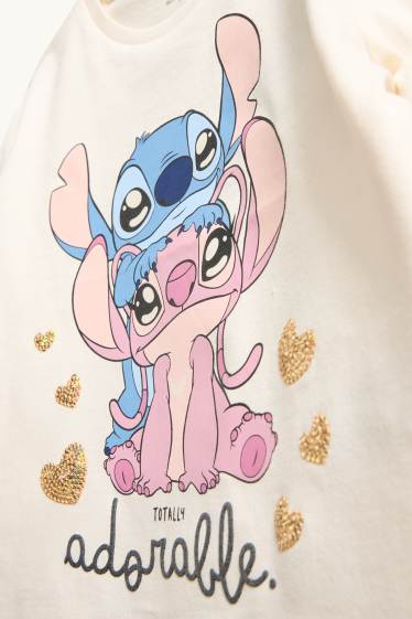 Enfants filles - Lilo & Stitch - haut à manches longues - effet brillant - crème