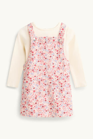 Niñas - Flores - conjunto - camiseta de manga larga y pichi vaquero - 2 prendas - rosa / beis