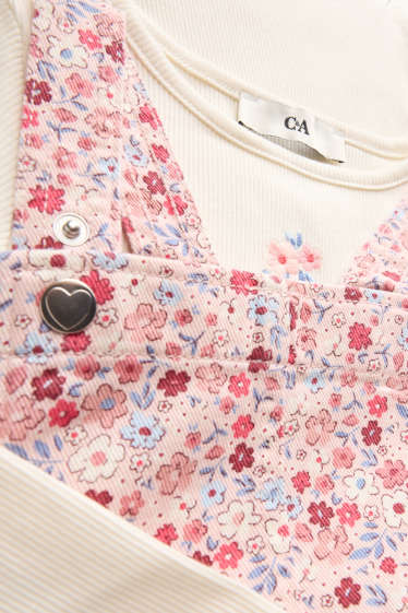 Niñas - Flores - conjunto - camiseta de manga larga y pichi vaquero - 2 prendas - rosa / beis