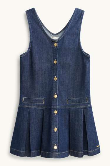 Kinderen: meisjes - Set - denim jurk en longsleeve - 2-delig - jeansdonkerblauw
