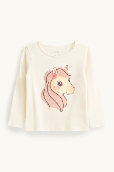 Children Girls - Pony - set - cardigan and long sleeve top - 2 piece - beige