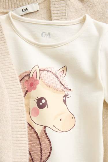 Children Girls - Pony - set - cardigan and long sleeve top - 2 piece - beige