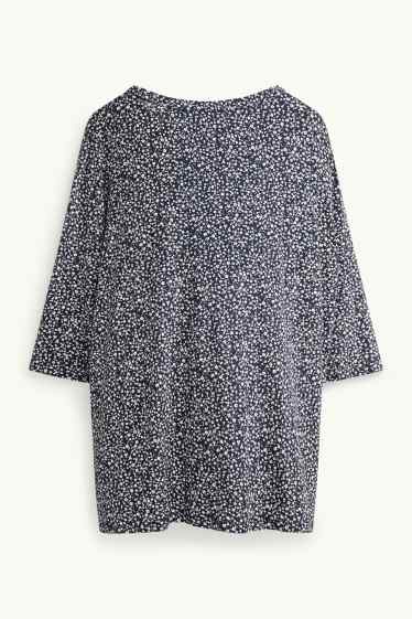 Damen - T-Shirt - Regular Fit - geblümt - dunkelblau / weiß