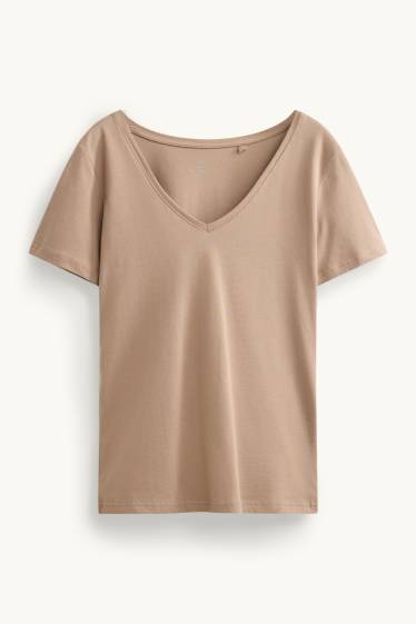 Damen - T-Shirt mit V-Ausschnitt - Slim Fit - hellbraun