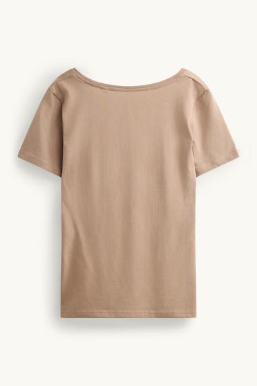 Damen - T-Shirt mit V-Ausschnitt - Slim Fit - hellbraun