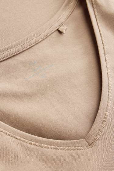 Damen - T-Shirt mit V-Ausschnitt - Slim Fit - hellbraun