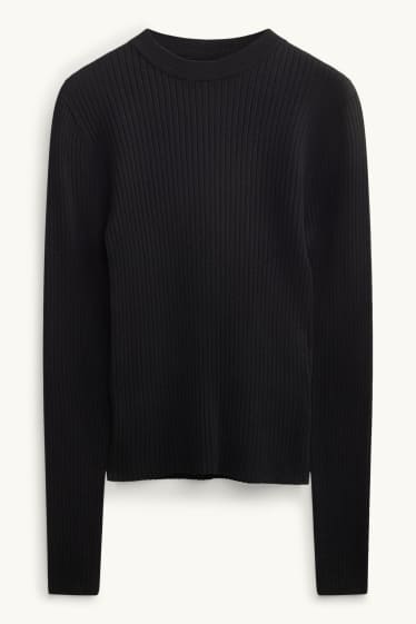 Damen - Pullover - gerippt - schwarz