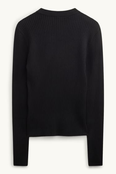 Damen - Pullover - gerippt - schwarz