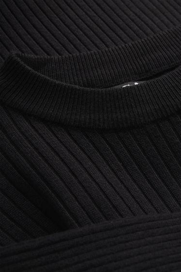 Damen - Pullover - gerippt - schwarz